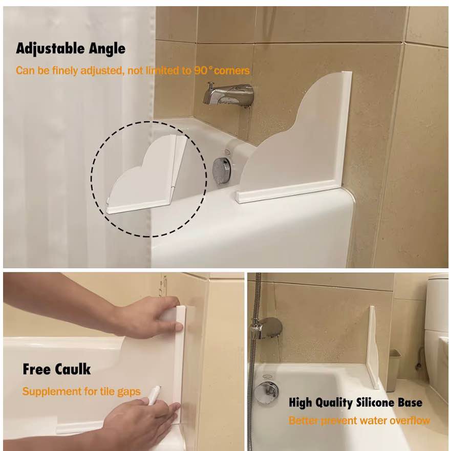 Tub Splash Guard Removable, 2 Pack Bathtub Water Splash Guards,Silicone Base & A