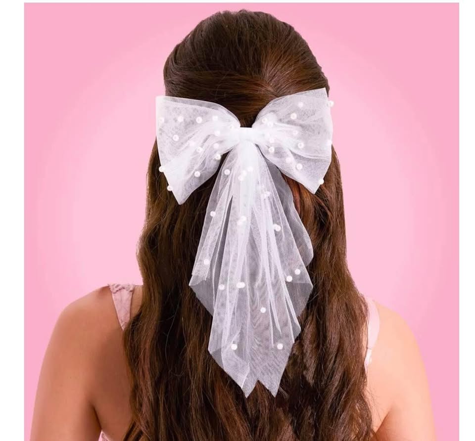 Bachelorette Party Decorations Pearl White Hair Bow - Bride to Be | Bridal Showe