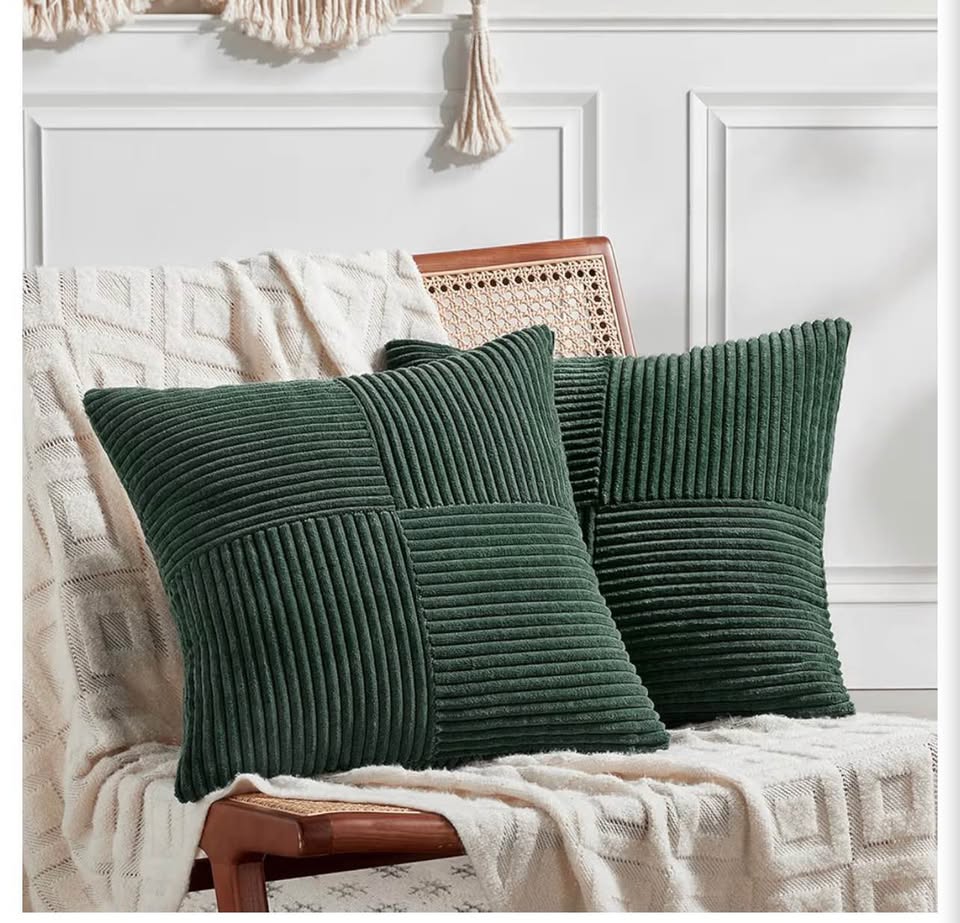 Set of 2 Dark Green Corduroy Throw Pillow Covers