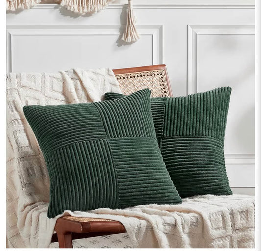 Set of 2 Dark Green Corduroy Throw Pillow Covers