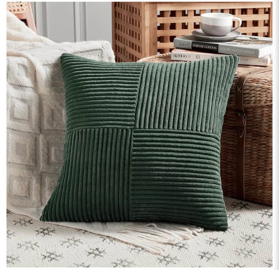Set of 2 Dark Green Corduroy Throw Pillow Covers