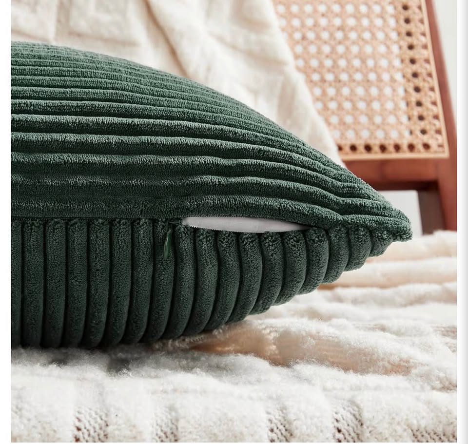 Set of 2 Dark Green Corduroy Throw Pillow Covers