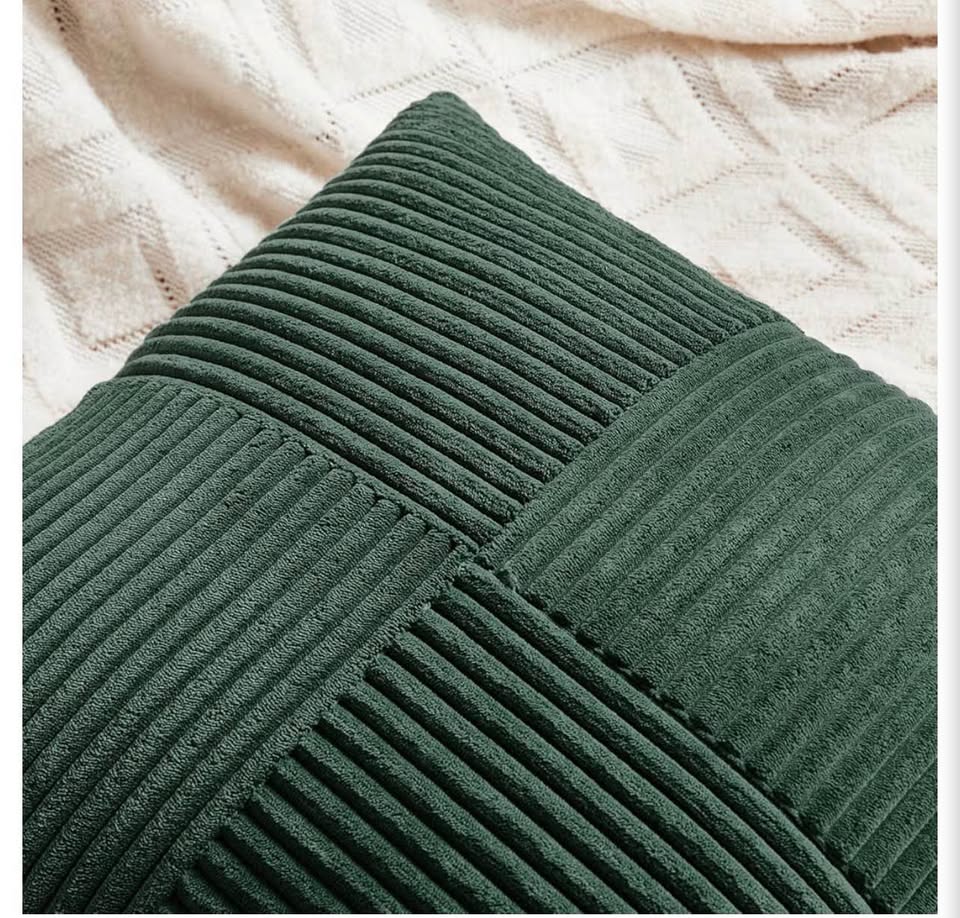Set of 2 Dark Green Corduroy Throw Pillow Covers