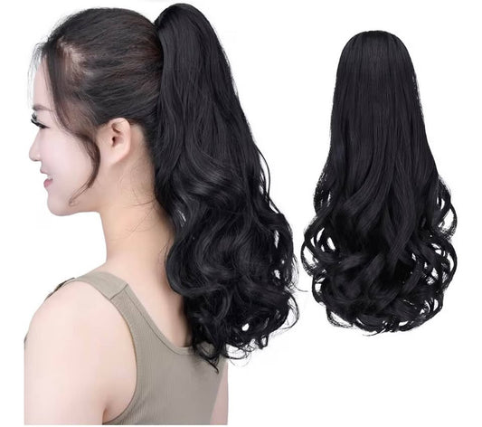 Black Ponytails,SYXLCYGG Clip Claw Pony tail 16" Wavy 4.5 OZ Synthetic Like Real