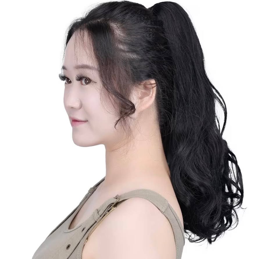 Black Ponytails,SYXLCYGG Clip Claw Pony tail 16" Wavy 4.5 OZ Synthetic Like Real