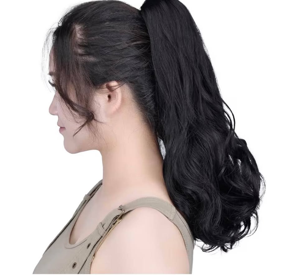 Black Ponytails,SYXLCYGG Clip Claw Pony tail 16" Wavy 4.5 OZ Synthetic Like Real