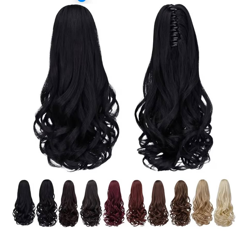 Black Ponytails,SYXLCYGG Clip Claw Pony tail 16" Wavy 4.5 OZ Synthetic Like Real