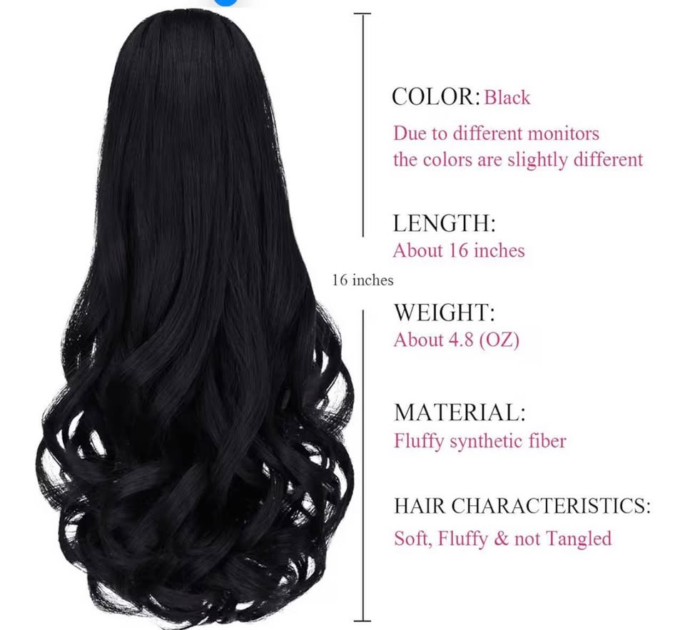 Black Ponytails,SYXLCYGG Clip Claw Pony tail 16" Wavy 4.5 OZ Synthetic Like Real