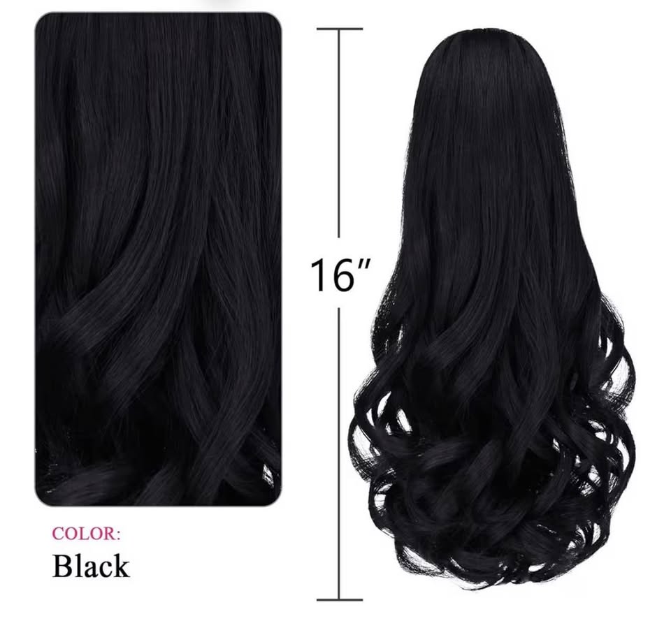 Black Ponytails,SYXLCYGG Clip Claw Pony tail 16" Wavy 4.5 OZ Synthetic Like Real