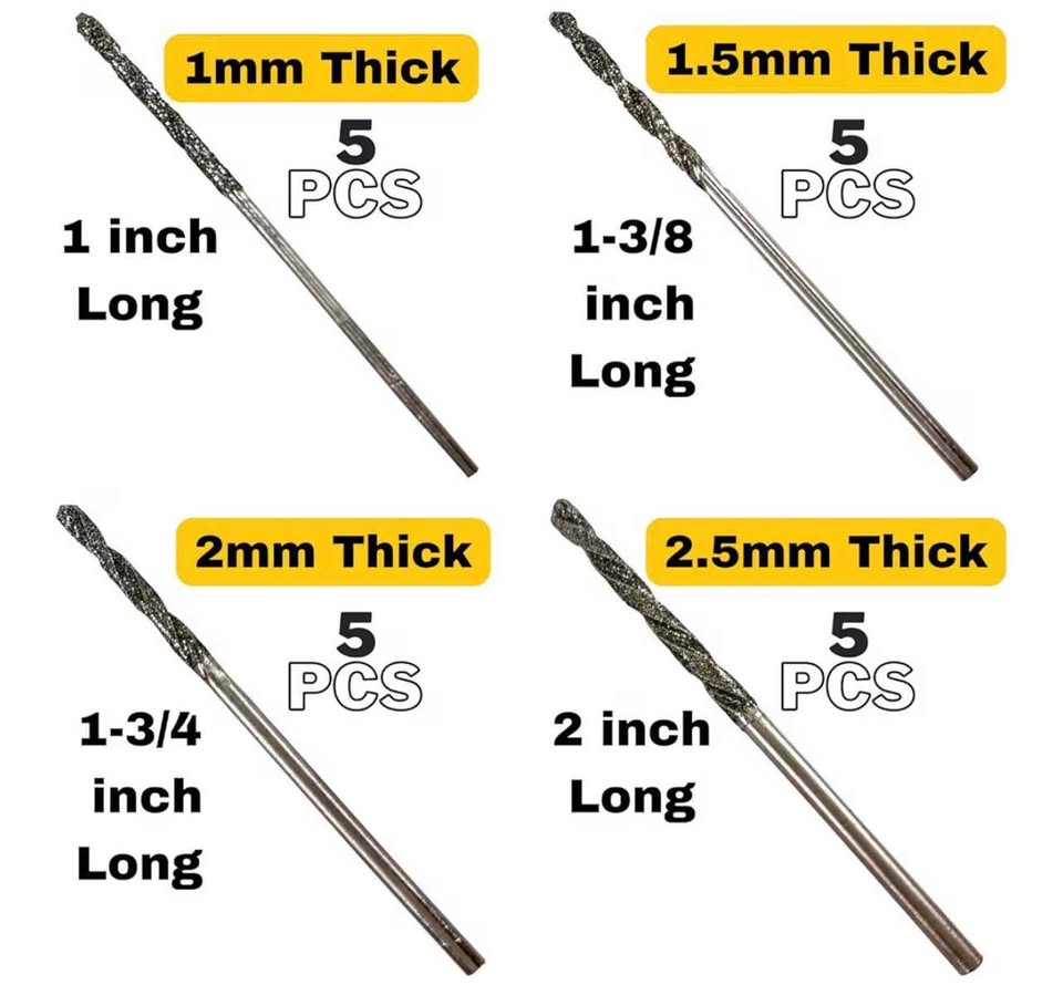 Drilax 24-Piece Diamond Drill Bit Set (1mm, 1.5mm, 2mm, 2.5mm) Compatible with D