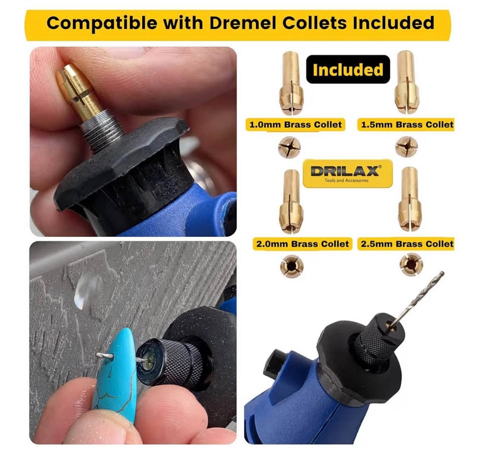 Drilax 24-Piece Diamond Drill Bit Set (1mm, 1.5mm, 2mm, 2.5mm) Compatible with D
