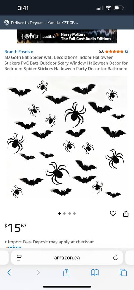 72pcs 3D Goth Bat Spider Wall Decorations Indoor Halloween Stickers