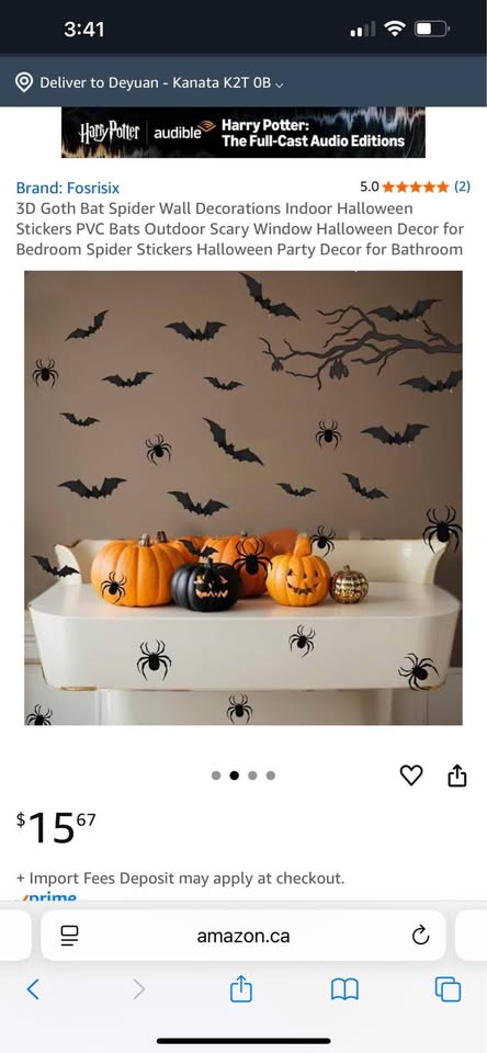 72pcs 3D Goth Bat Spider Wall Decorations Indoor Halloween Stickers