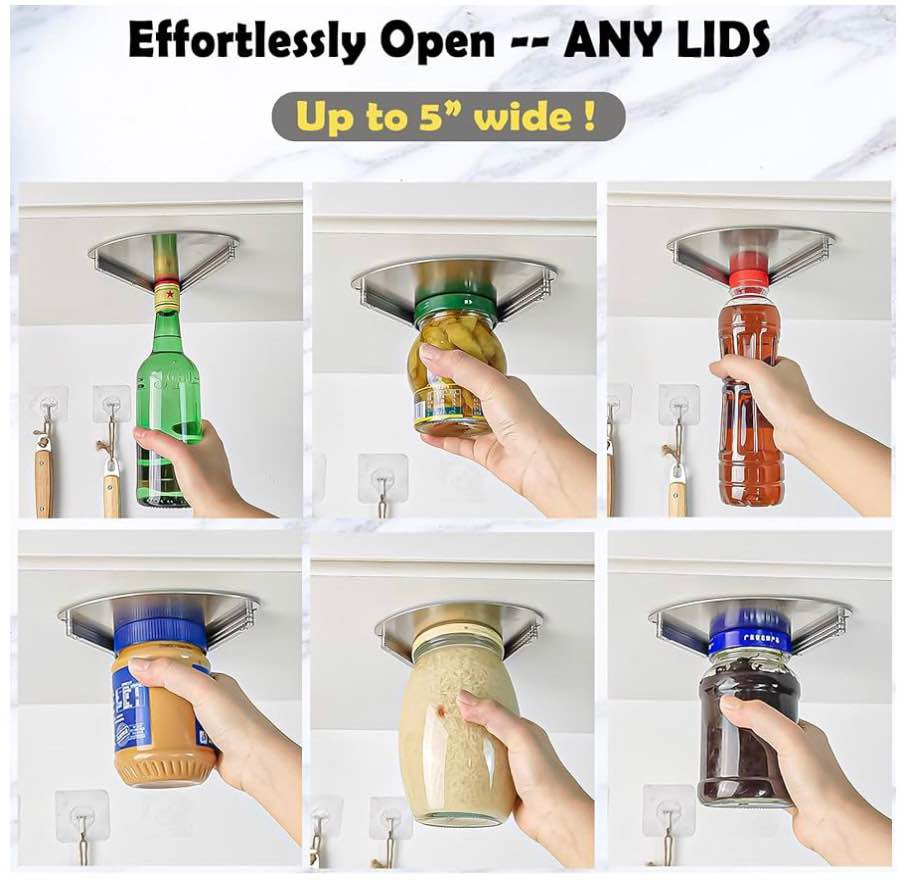 Stainless Steel Jar Openers for Seniors, Under Cabinet Jar Opener Tool for Weak 
