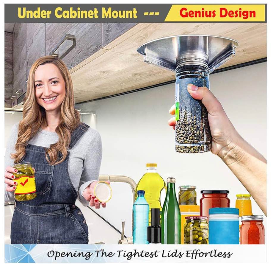 Stainless Steel Jar Openers for Seniors, Under Cabinet Jar Opener Tool for Weak 