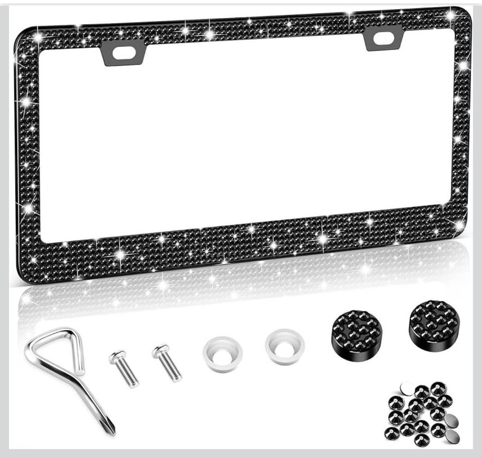Black Rhinestone License Plate Frame