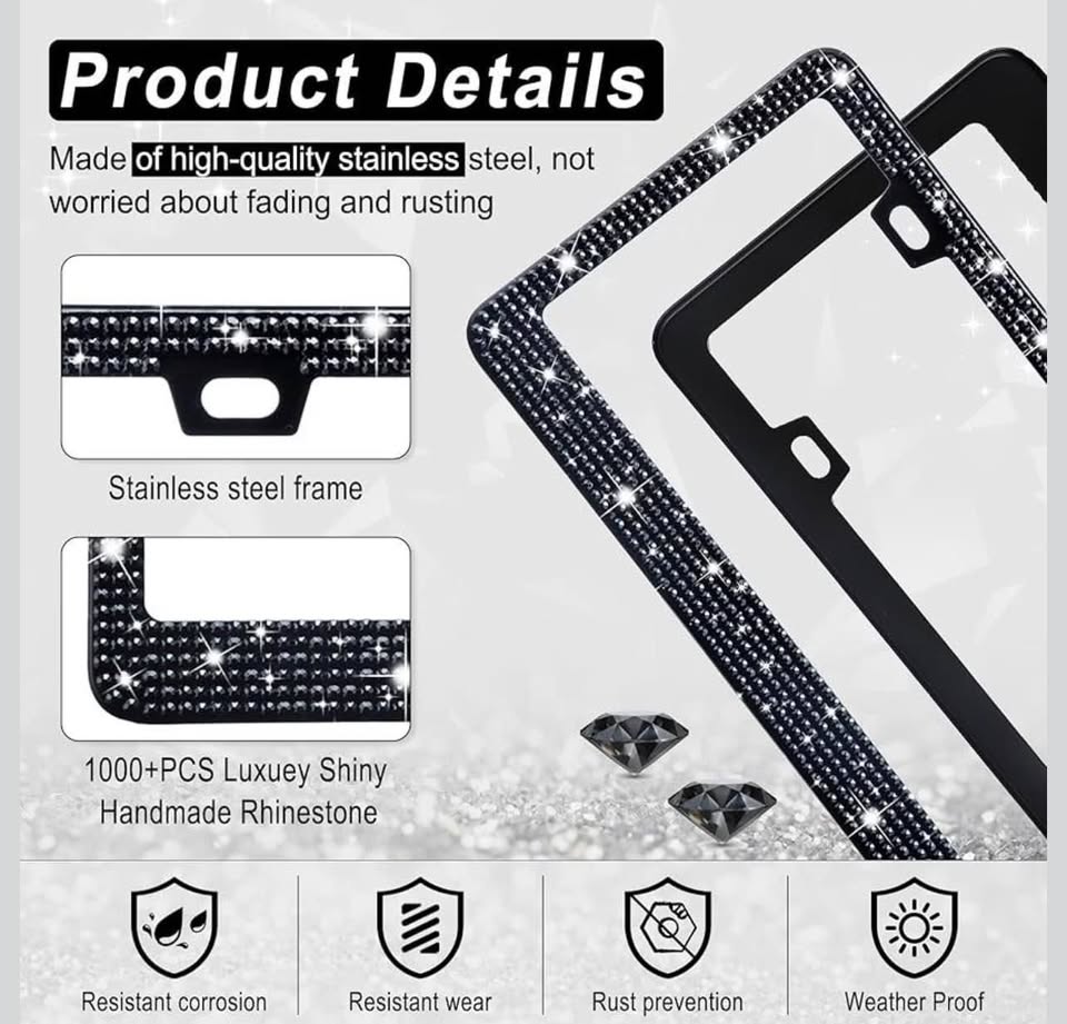 Black Rhinestone License Plate Frame