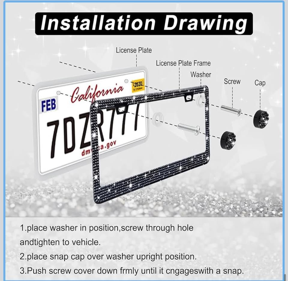 Black Rhinestone License Plate Frame