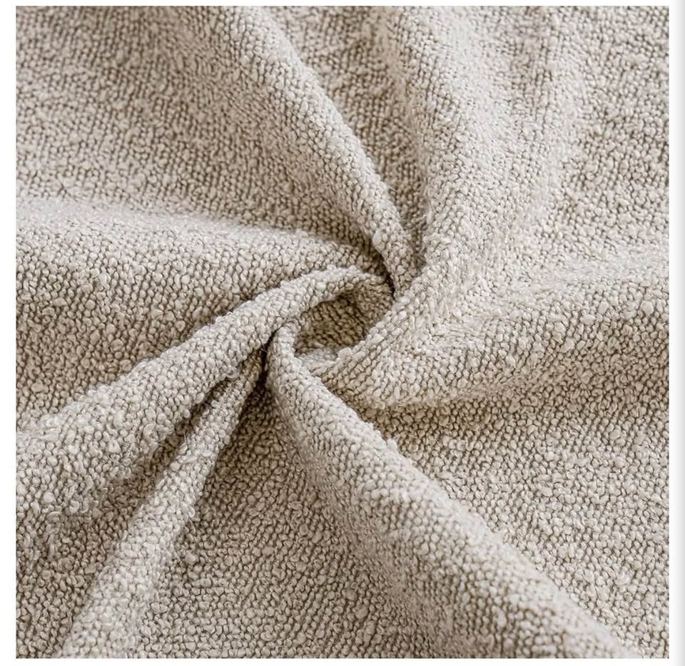 Beige Bouclé Textured Throw Pillow Covers - Set of 2