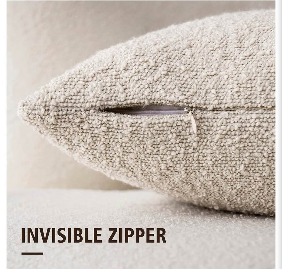 Beige Bouclé Textured Throw Pillow Covers - Set of 2
