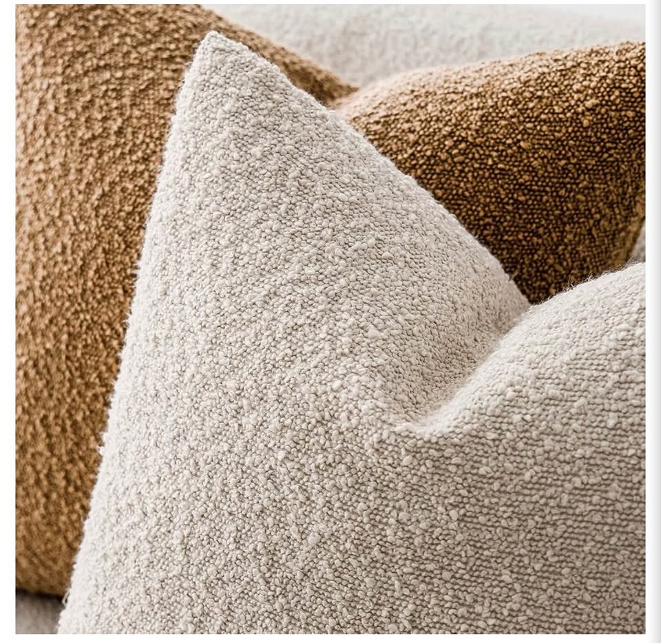 Beige Bouclé Textured Throw Pillow Covers - Set of 2