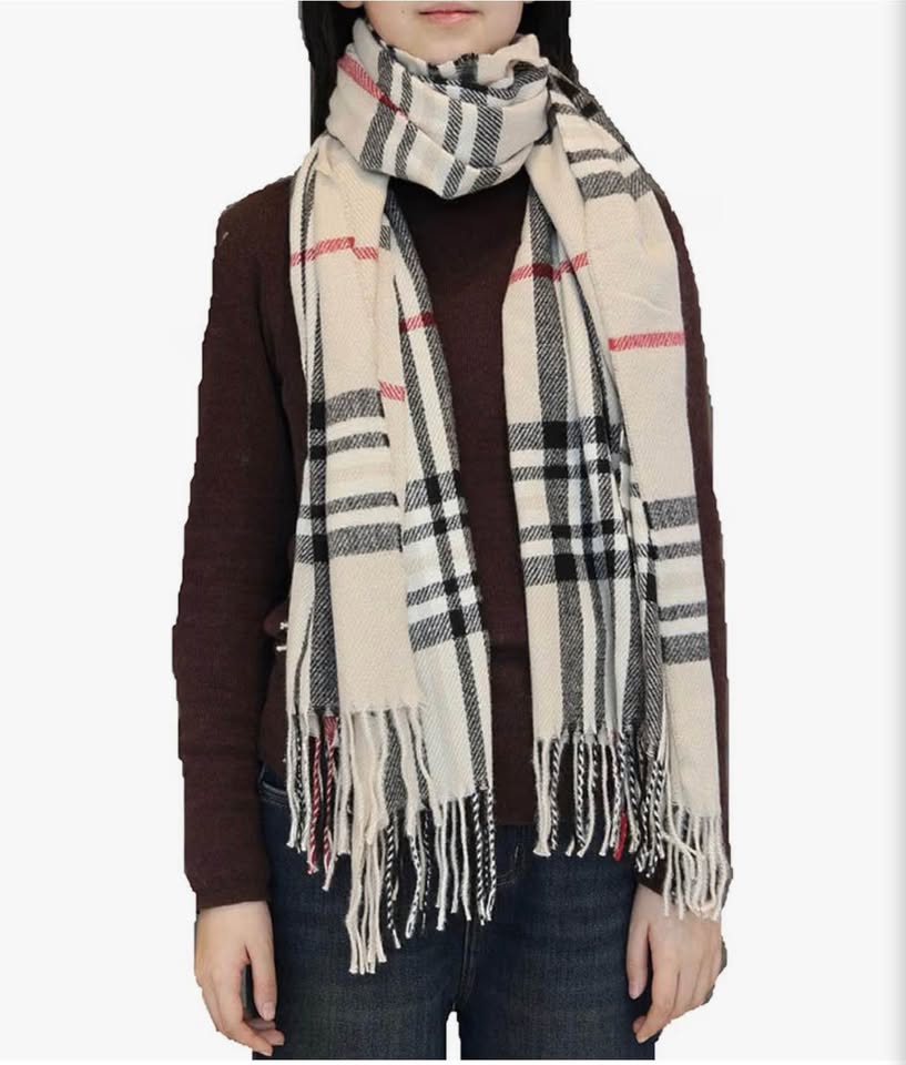 Classic Plaid Checkered Scarf with Fringe