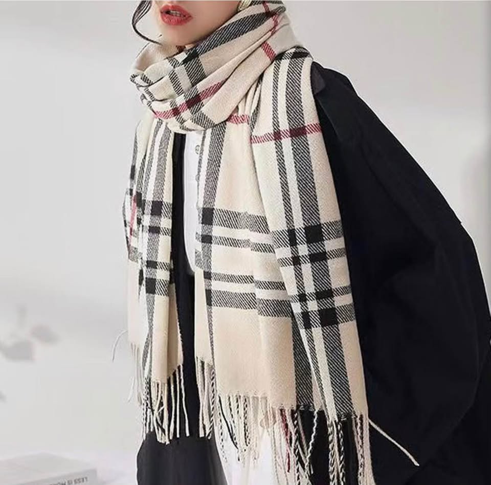 Classic Plaid Checkered Scarf with Fringe