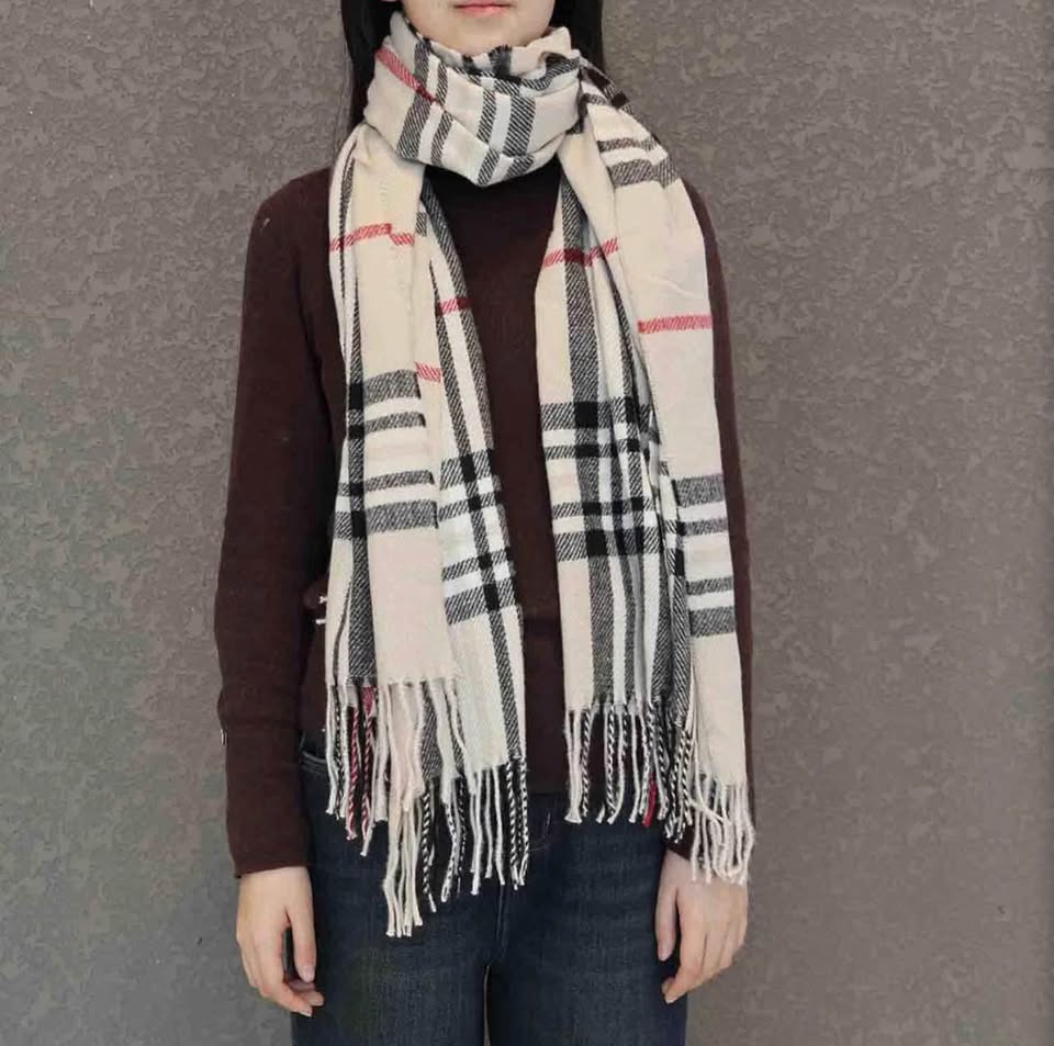Classic Plaid Checkered Scarf with Fringe