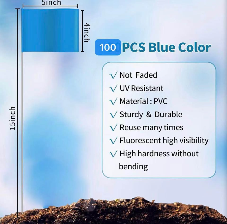 100 Pcs Blue Marking Flags 4x5 Inch