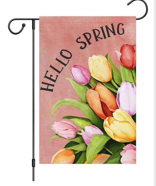 Hello Spring Tulip Garden Flag