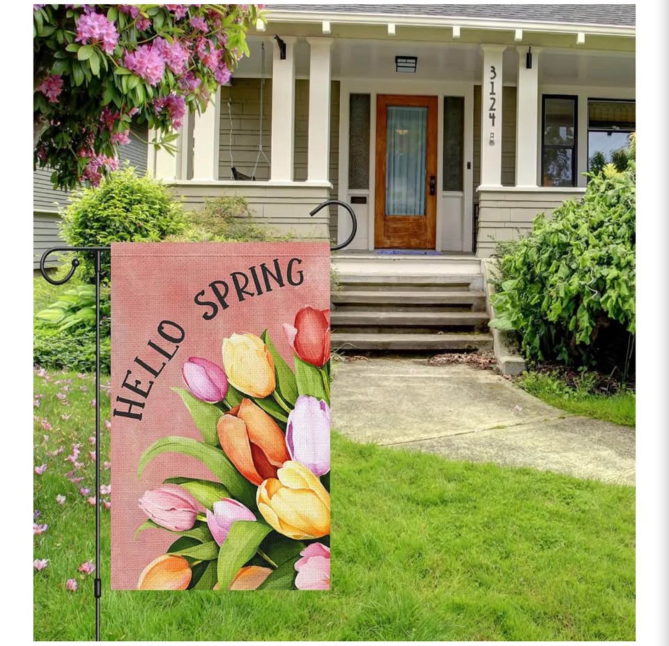 Hello Spring Tulip Garden Flag