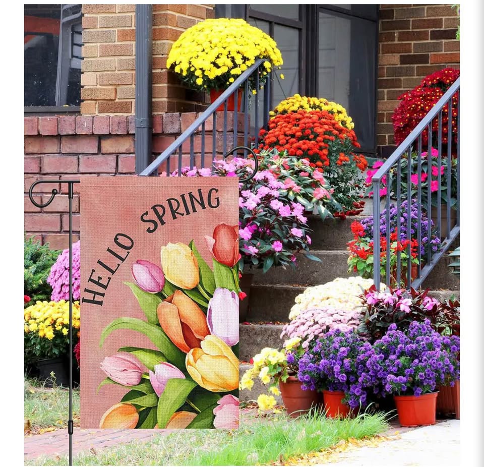 Hello Spring Tulip Garden Flag