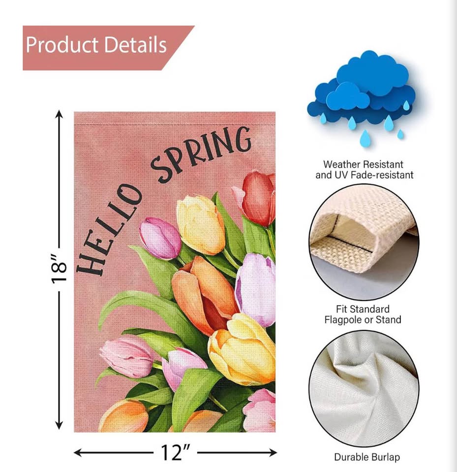 Hello Spring Tulip Garden Flag