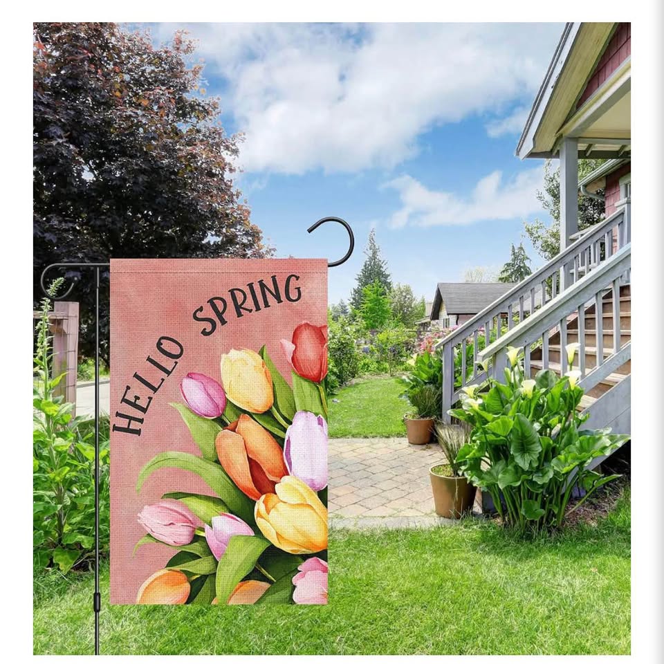 Hello Spring Tulip Garden Flag