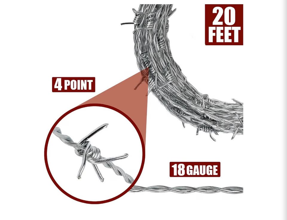 Barbed Wire Roll - Razor Fence for Outdoor, Repellent and Crafts, 25 Feet 18 Gau