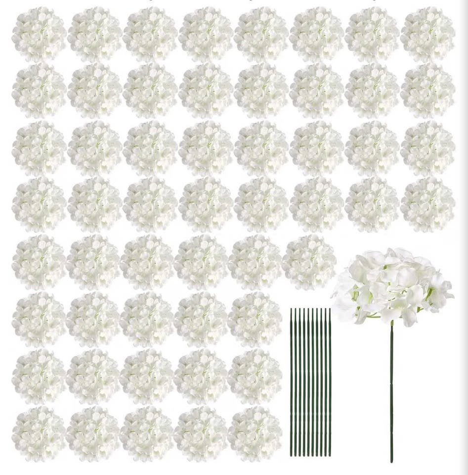 Auihiay 64 PCS Artificial Hydrangea Flowers, Silk Hydrangea Full Flowers Heads w