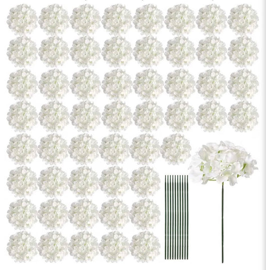 Auihiay 64 PCS Artificial Hydrangea Flowers, Silk Hydrangea Full Flowers Heads w