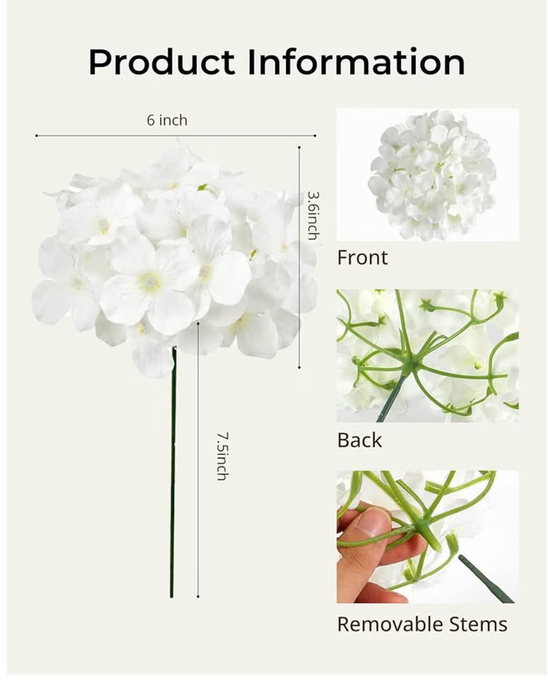 Auihiay 64 PCS Artificial Hydrangea Flowers, Silk Hydrangea Full Flowers Heads w