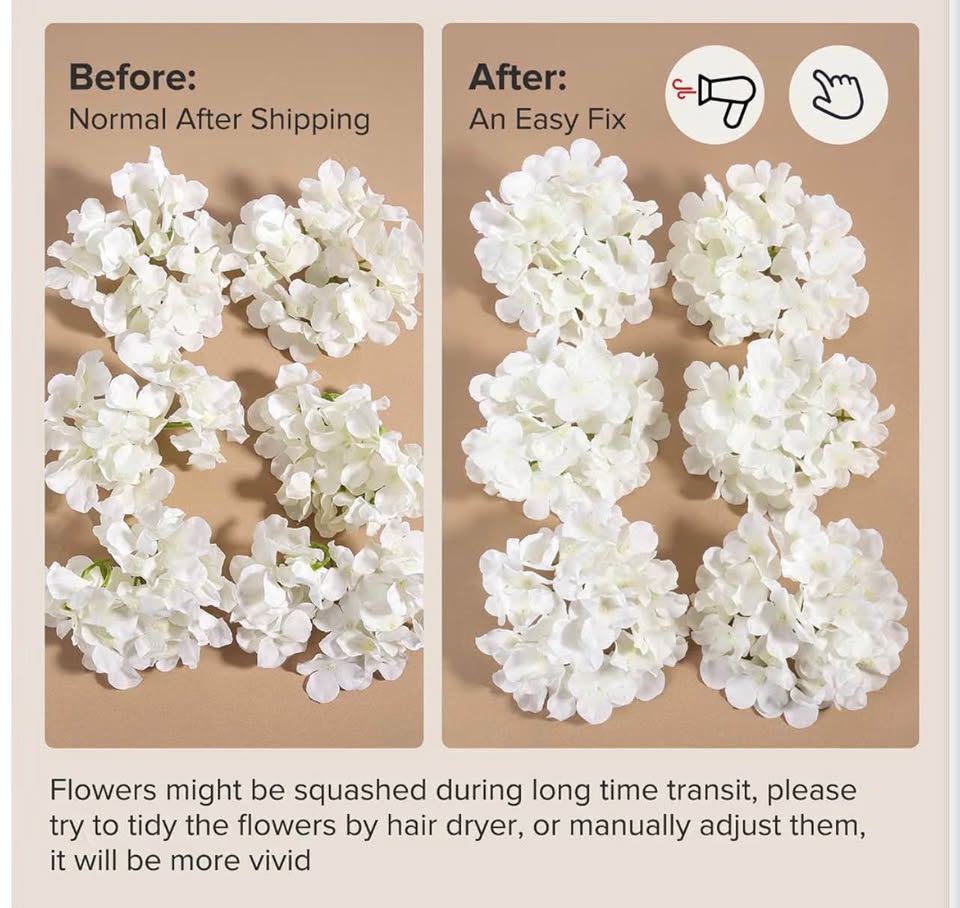 Auihiay 64 PCS Artificial Hydrangea Flowers, Silk Hydrangea Full Flowers Heads w
