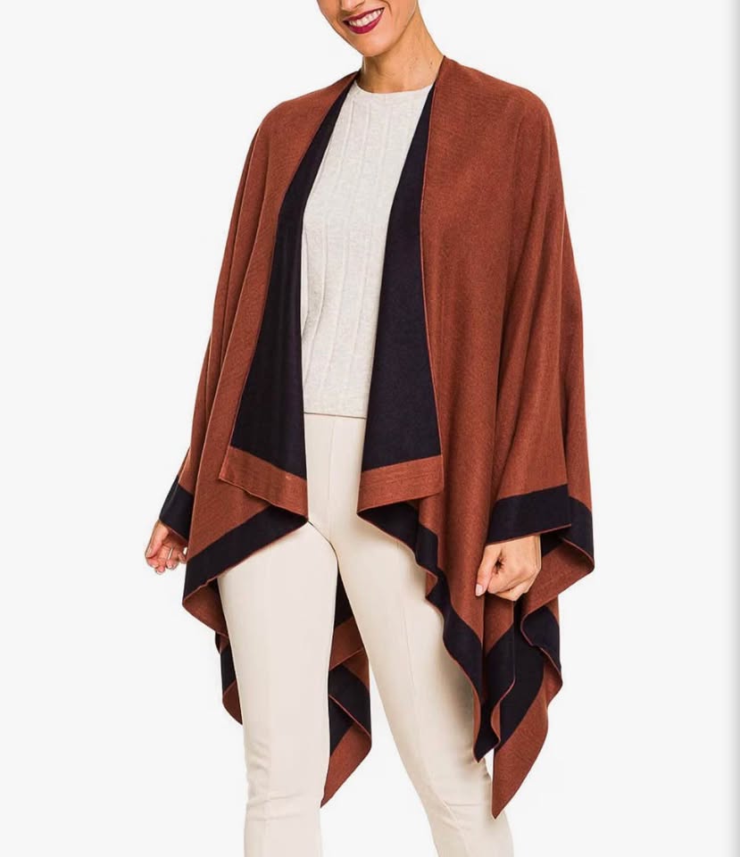 Women's Shawl Wrap Poncho Ruana Cape Cardigan Sweater Open Front for Fall Winter
