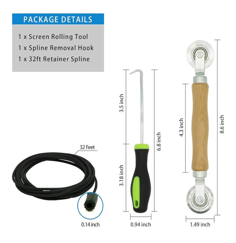 Screen Repair Kit - Screen Roller Tool with Bearing, Screen Retainer Spline(32ft