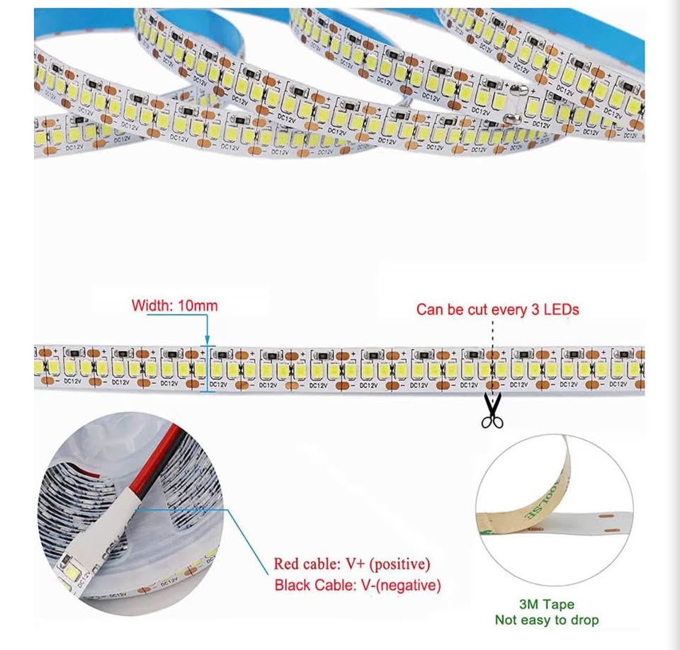 LED Strip Lights, SMD 2835 LED Strip, DC12V 1200LEDs 16.4Ft 26000LM High Density