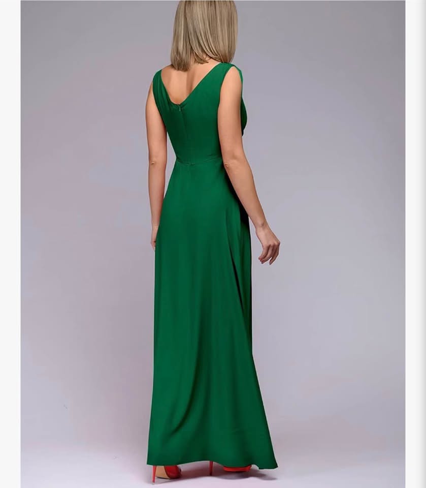 Women's Sleeveless V Neck Slit Hem Solid Formal Evening Midi Cocktail Long Dress