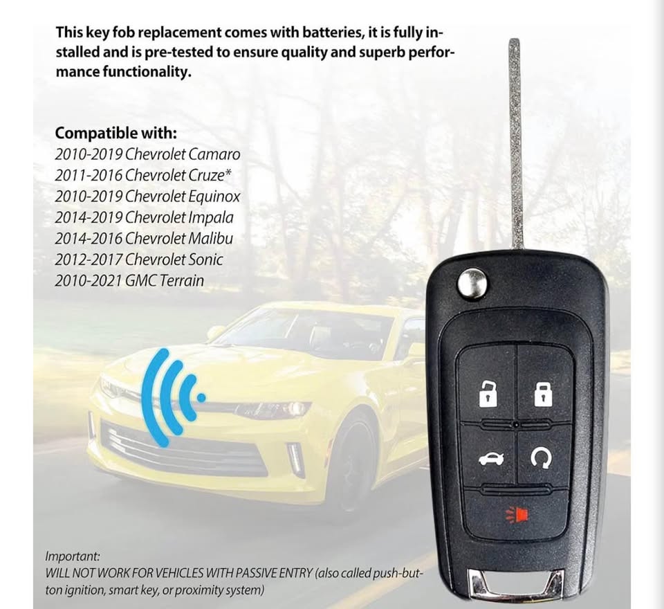 Replacement 5-Button Flip Key Fob for Chevrolet, GMC, and Buick