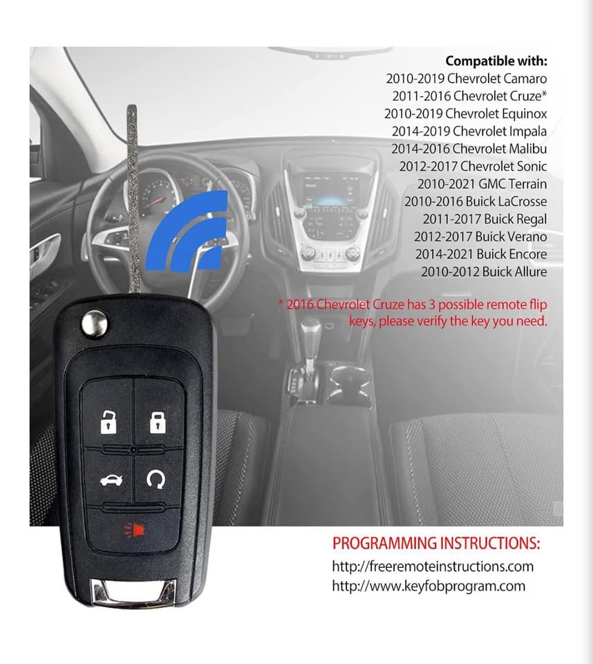 Replacement 5-Button Flip Key Fob for Chevrolet, GMC, and Buick