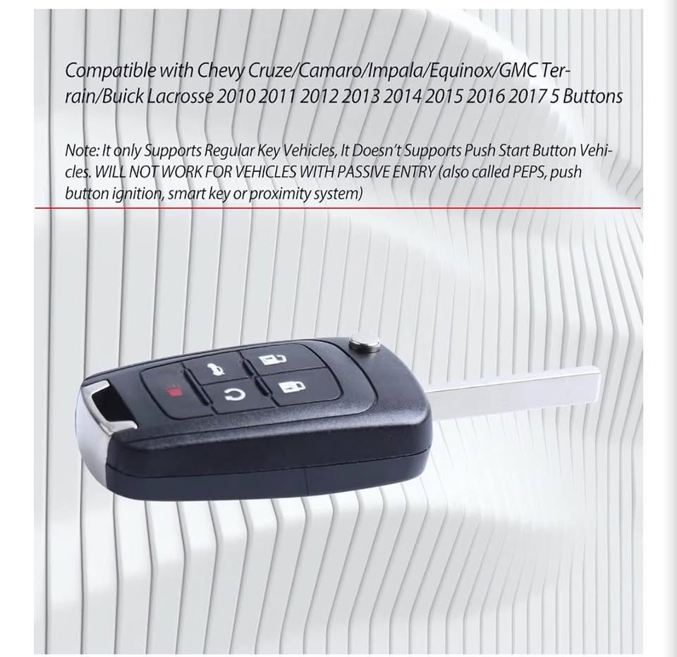 Replacement 5-Button Flip Key Fob for Chevrolet, GMC, and Buick