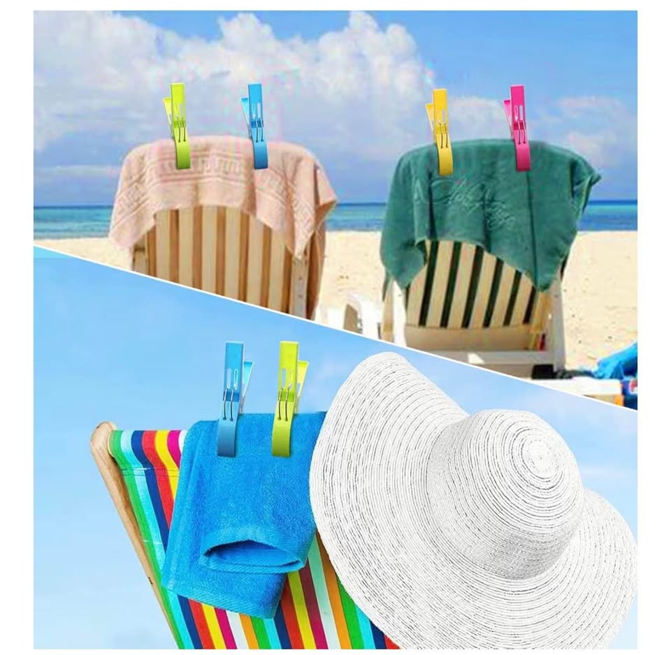 Beach Towel Clips, 8 Pack Beach Clips for Beach Chair Colorful Plastic Clothes P