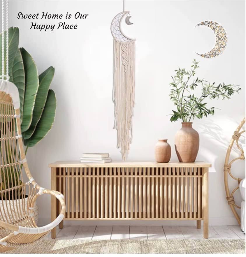 Dream Catchers, Moon Dream Catcher with Lights-Macrame Dreamcatcher Bedroom Wall
