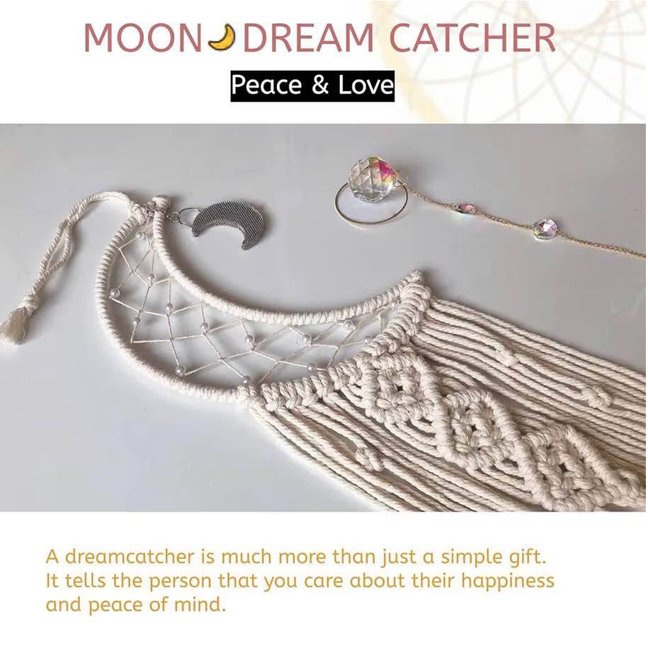 Dream Catchers, Moon Dream Catcher with Lights-Macrame Dreamcatcher Bedroom Wall