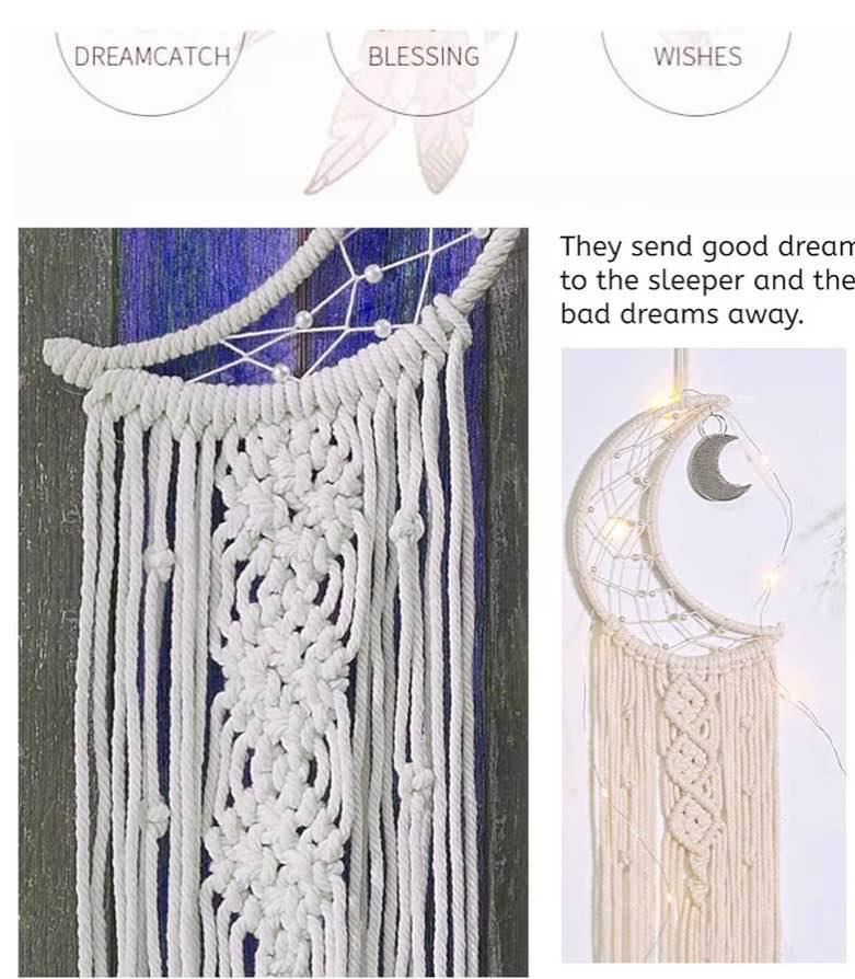 Dream Catchers, Moon Dream Catcher with Lights-Macrame Dreamcatcher Bedroom Wall